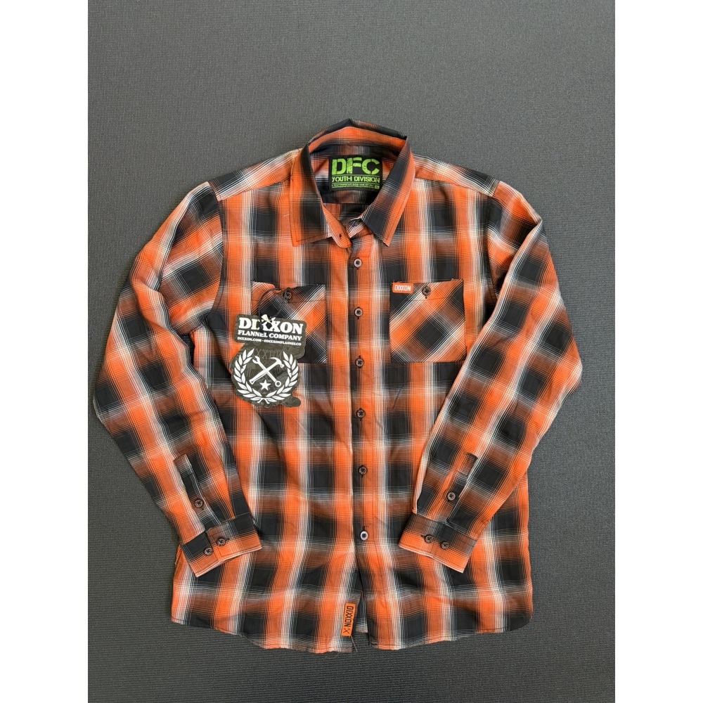 New Dixxon Flannel Co Youth XL Orange Black Plaid DFC Button Shirt